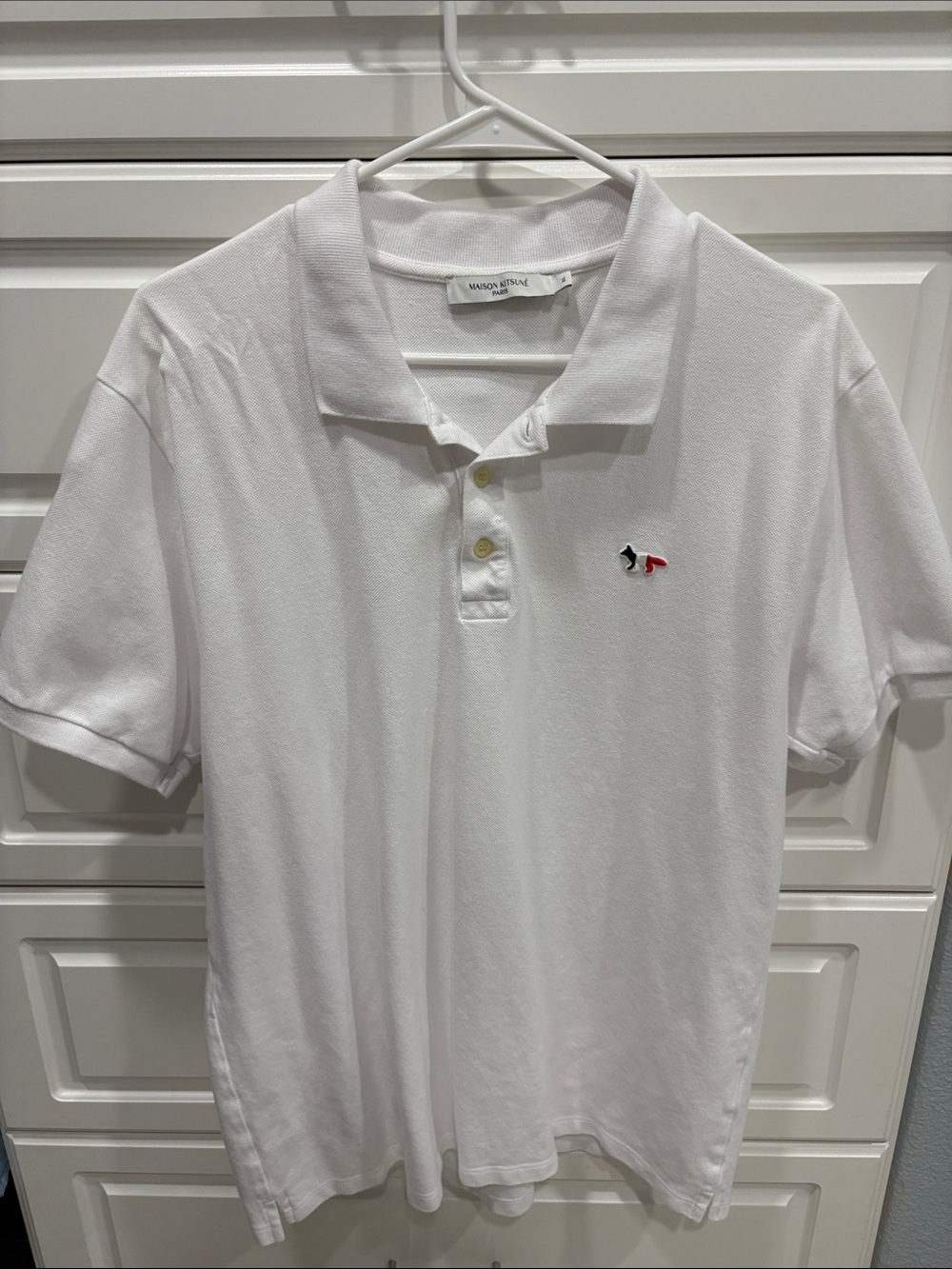MAISON KITSUNE White Polo with Navy and Red Fox Patch